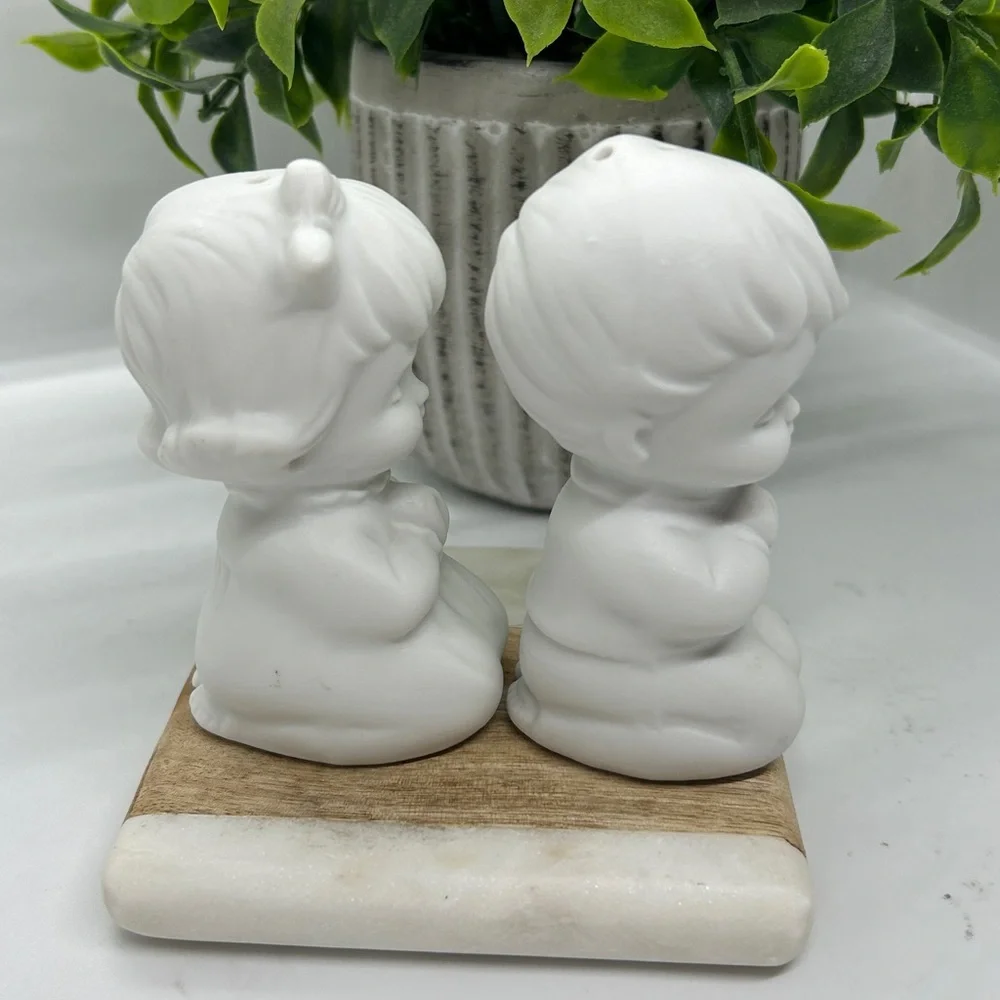 Vintage Salt Pepper Shakers White Kitchen Christian Decor Vtg Art Ceramic Craft